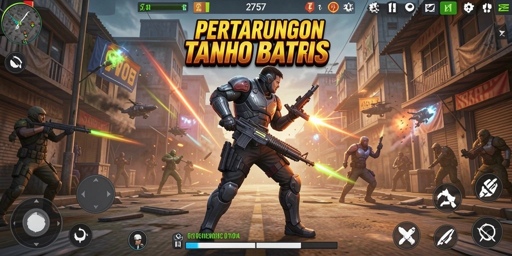 Screenshot gameplay menunjukkan pertarungan epik dalam 2757.