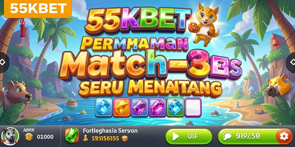 Tampilan screenshot 55KBET yang menunjukkan gameplay seru Match-3.