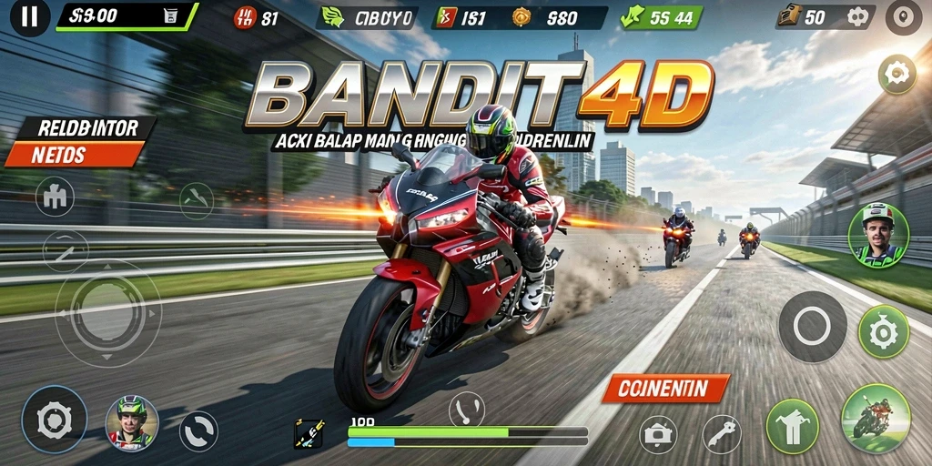 Tampilan gameplay mendebarkan dari balapan motor di BANDIT4D.