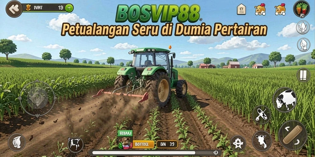 Screenshot gameplay BOSVIP88 menunjukkan aktivitas seru bertani.