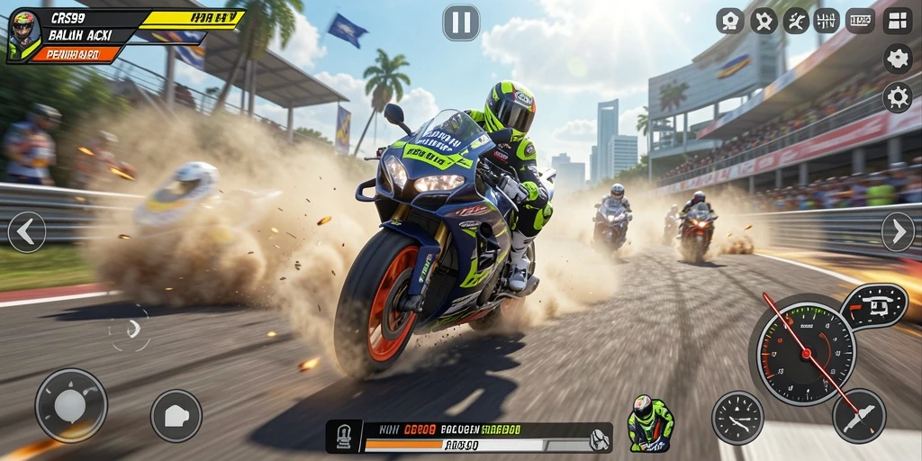 Tampilan gameplay mendebarkan dari bursa balapan motor CRS99.