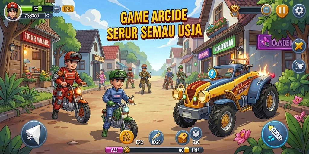Tangkapan layar utama F32 menampilkan aksi gameplay yang menarik dan penuh warna.
