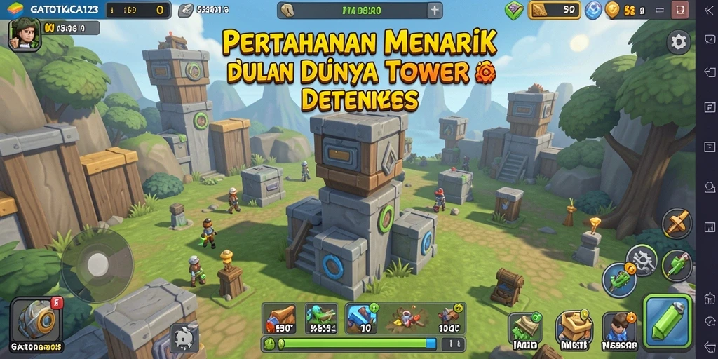 GATOTKACA123 menunjukkan aksi seru dalam pertahanan tower melawan gelombang musuh.