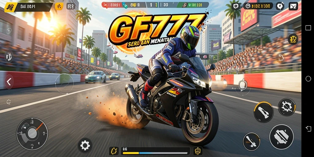 Tampilan screenshot resmi GF777 menampilkan aksi balapan motor yang mendebarkan.