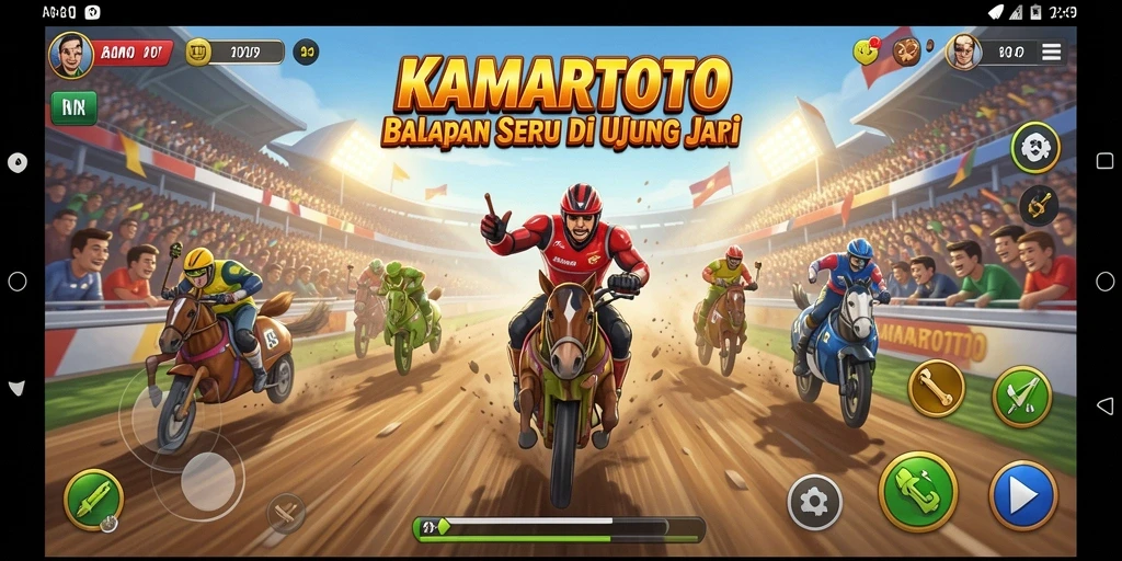 Screenshot utama KAMARTOTO menampilkan aksi balapan mendebarkan dengan grafis tinggi.