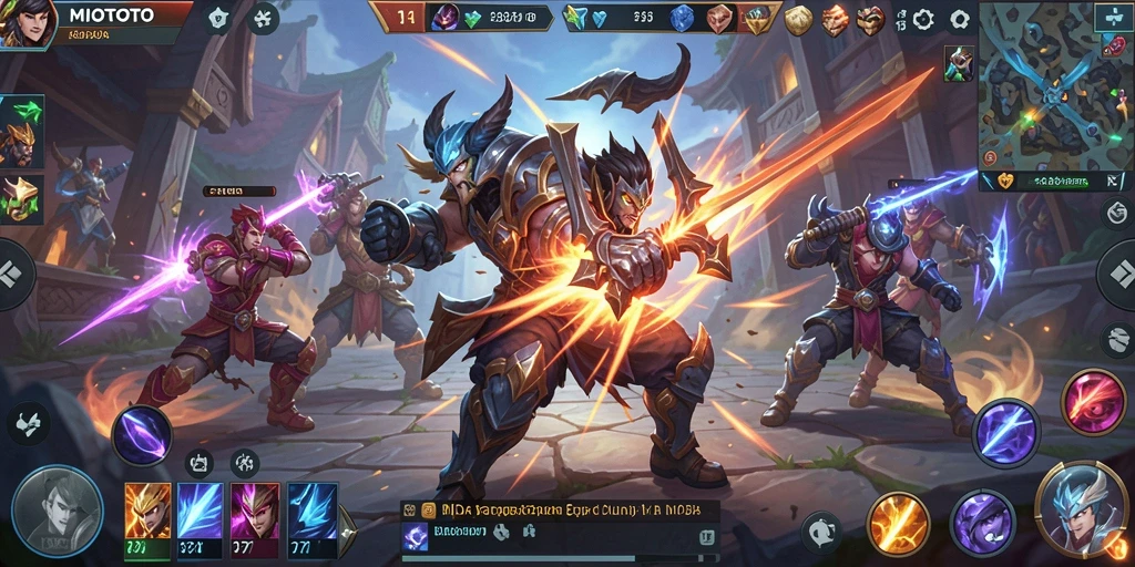 Screenshot utama MIOTOTO menampilkan aksi seru gameplay MOBA.