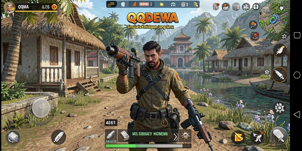 Screenshot gameplay menunjukkan karakter dalam aktivitas sehari-hari.