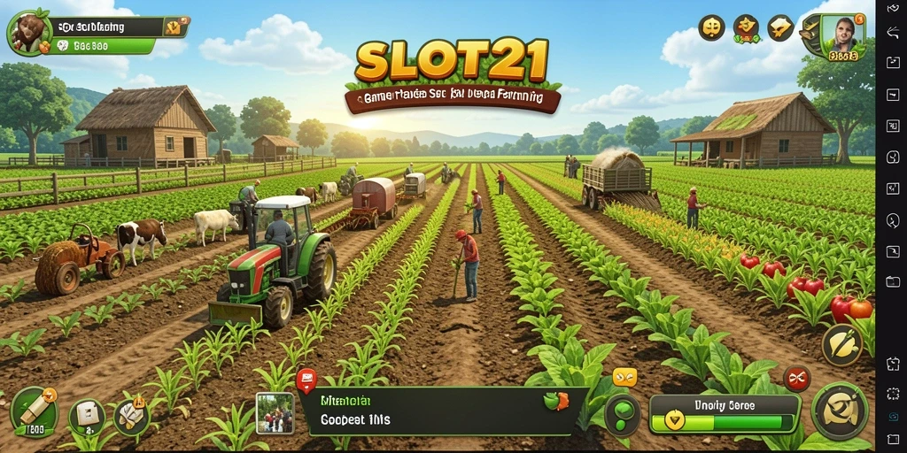 Tampilan screenshot permainan SLOT21 menampilkan aktivitas bertani yang seru dan interaktif.