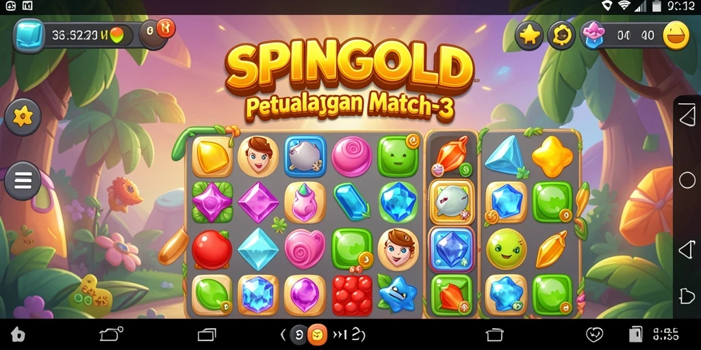 Tampilan screenshot SPINGOLD menunjukkan aksinya yang seru di game Match-3.