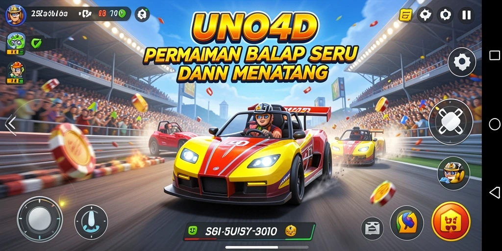 Tampilan gameplay <strong>UNO4D</strong> yang mendebarkan dalam balapan.