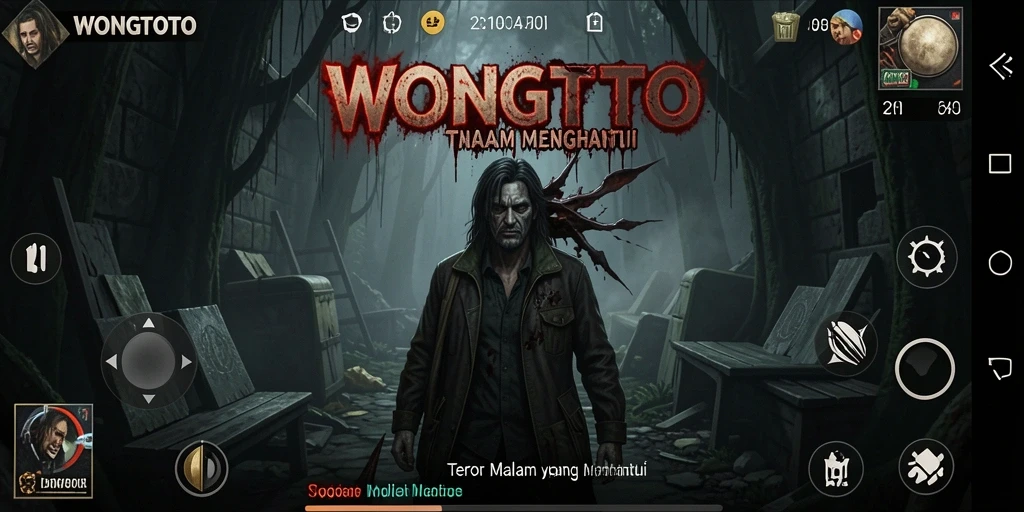 Screenshot gameplay WONGTOTO menunjukkan suasana horor yang mencekam.